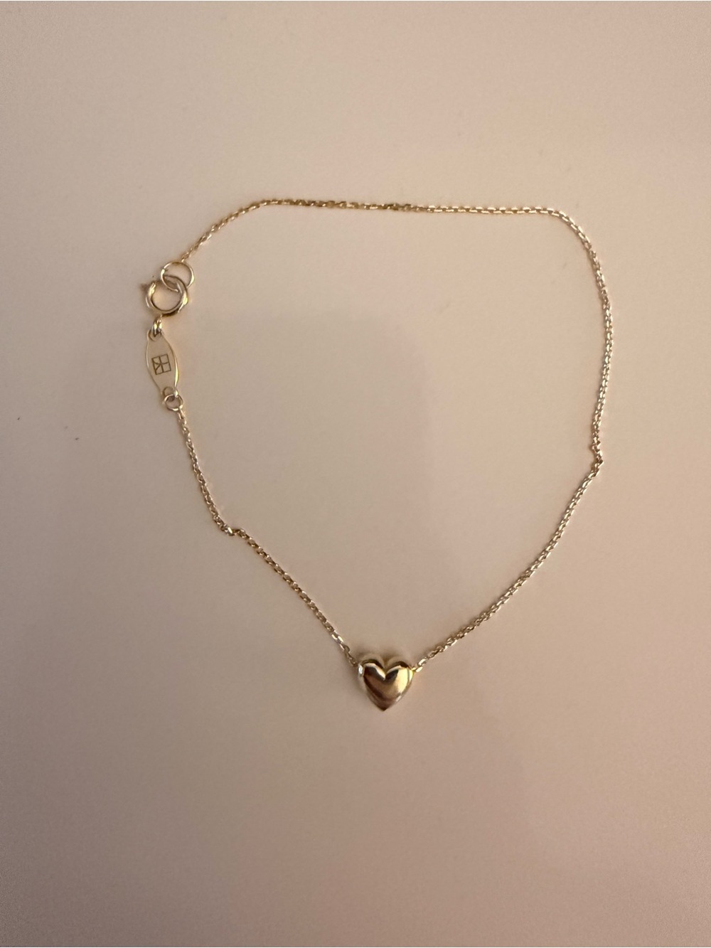 Solid 10k yellow gold heart slider bracelet
